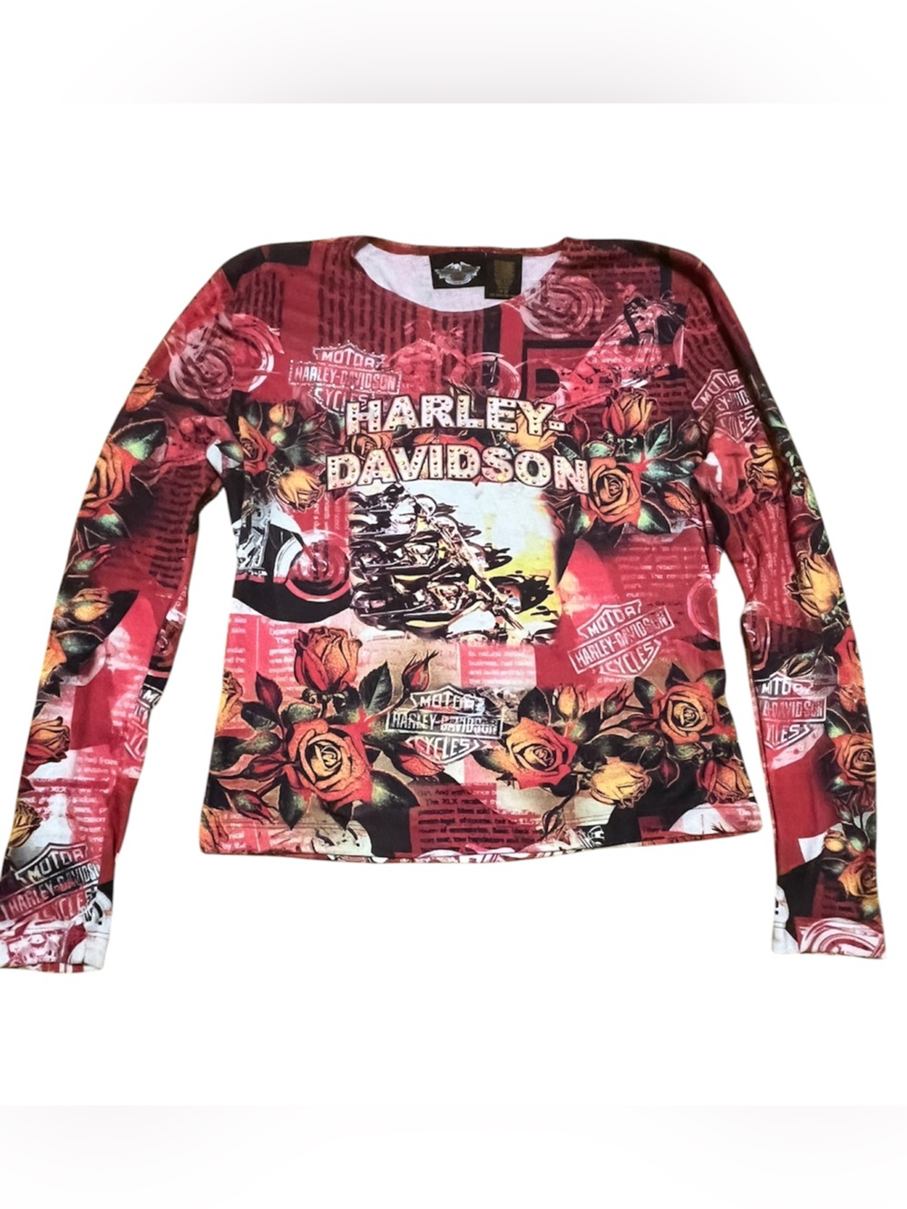 Rare Vintage Harley Davidson Tattoo Style Long Sleeve Tee size M